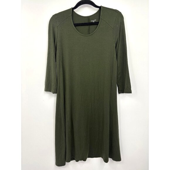Garnet Hill Seamed Knit Trapeze Tencel 3/4 Sleeve Dress Green Small - Picture 1 of 5